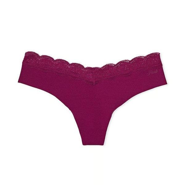 Трусики-стринги женские бесшовные PINK Victoria's Secret No-Show Thong Panty бордовые 1qi-fgw-ntk фото