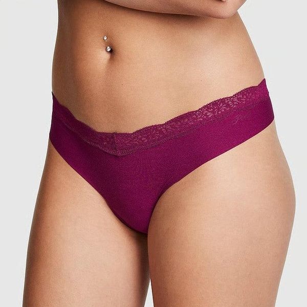 Трусики-стринги женские бесшовные PINK Victoria's Secret No-Show Thong Panty бордовые 1qi-fgw-ntk фото