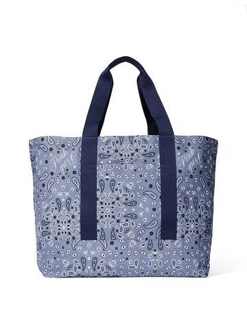 Сумка-шоппер синяя Pink Victoria's Secret Reversible Canvas Tote Bag 32c-i09 фото