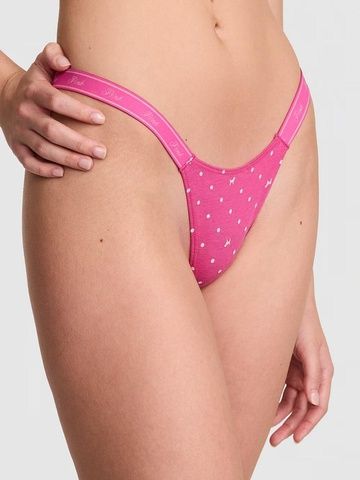 Трусики-стринги женские хлопковые PINK Victoria's Secret Logo Cotton Shine Micro Thong Panty розовые 20q-yve-es2 фото