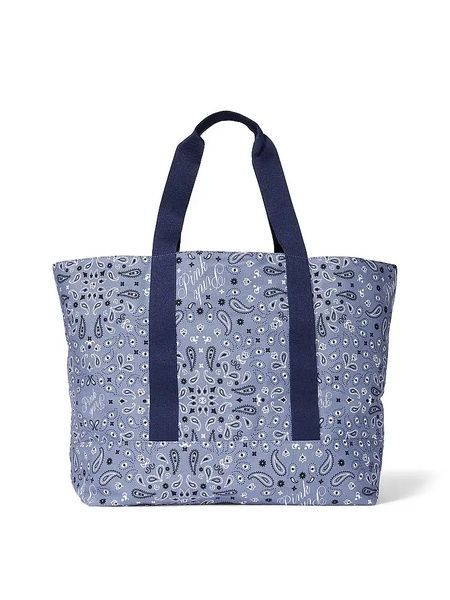 Сумка-шоппер синяя Pink Victoria's Secret Reversible Canvas Tote Bag 32c-i09 фото