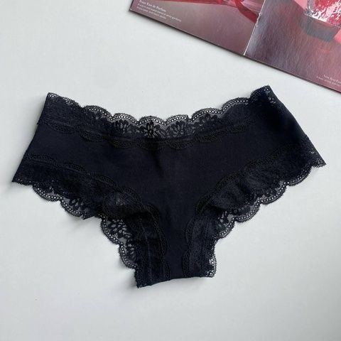 Трусики-чики женские хлопковые с кружевом PINK Victoria's Secret черные egz-url-jjq фото