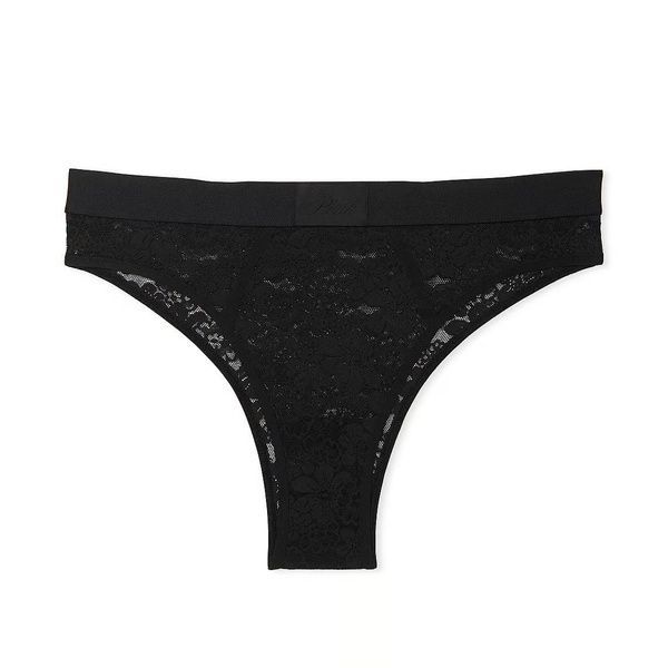 Трусики-бразилиана женские кружевные PINK Victorias Secret Wink Logo High-Cut Brazilian Panty черные 86q-slu-og5 фото