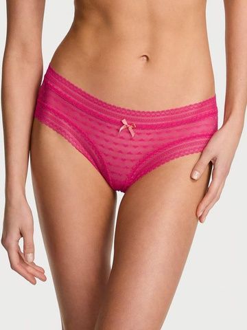 Трусики-чики женские кружевные Victoria's Secret Heart Lace Cheeky Panty розовые 0tp-lx6-aie фото