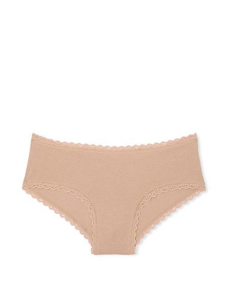Трусики-чики жіночі бавовняні Victoria's Secret Cotton Lace-Waist Cheeky Panty бежеві a4v-i7q-ebl фото