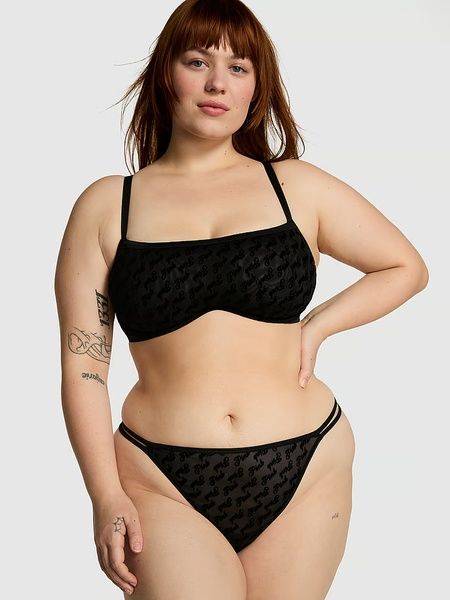 Трусики-чіки жіночі мереживні PINK Victoria's Secret Dot Mesh Cheeky Panty чорні suf-cy2-a77 фото