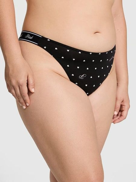 Трусики-стрінги бавовняні PINK Victoria's Secret Logo Cotton High-Leg Thong Panty чорні nqr-cx1-55y фото