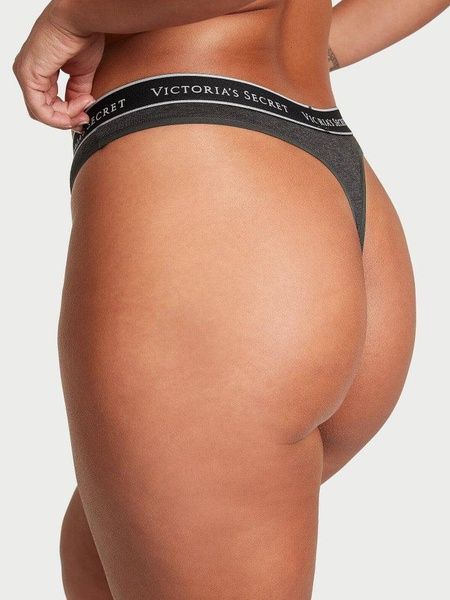 Трусики-стрінги жіночі бавовняні з логотипом Victoria's Secret Logo Cotton Thong Panty темно-сірі zq3-4c9-x56 фото
