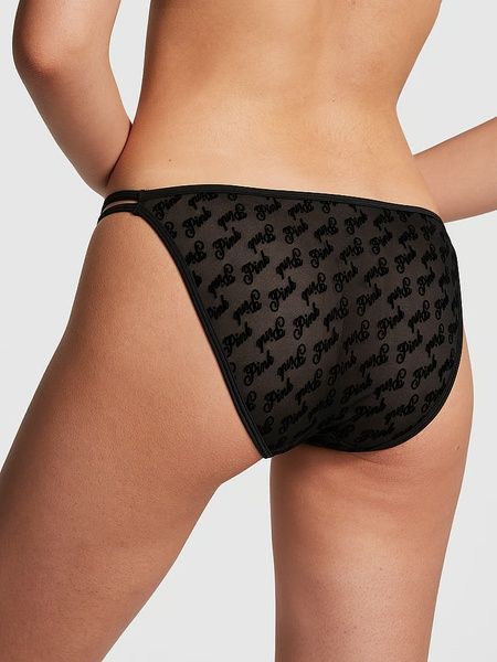 Трусики-чіки жіночі мереживні PINK Victoria's Secret Dot Mesh Cheeky Panty чорні suf-cy2-a77 фото