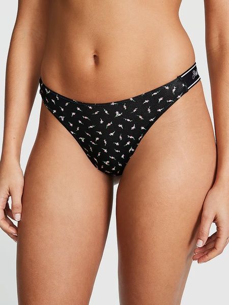 Трусики-стринги женские хлопкове PINK Victoria's Secret Logo Cotton High-Leg Thong черные lx3-u34-xum фото