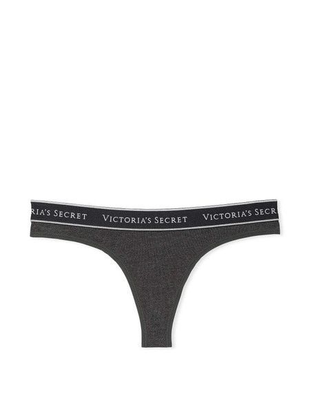 Трусики-стрінги жіночі бавовняні з логотипом Victoria's Secret Logo Cotton Thong Panty темно-сірі zq3-4c9-x56 фото