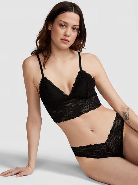 Трусики-бразиліана жіночі мереживні PINK Victoria's Secret Wink V-Front Brazilian Panty чорні ygq-47x-fgm фото