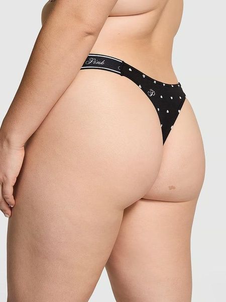 Трусики-стрінги бавовняні PINK Victoria's Secret Logo Cotton High-Leg Thong Panty чорні nqr-cx1-55y фото