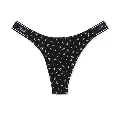 Трусики-стринги женские хлопкове PINK Victoria's Secret Logo Cotton High-Leg Thong черные lx3-u34-xum фото