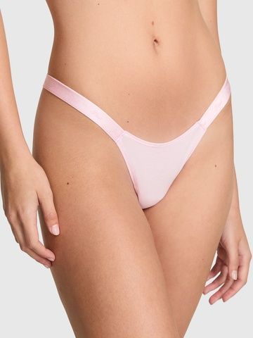 Трусики-стринги женские хлопковые PINK Victoria's Secret Logo Cotton Shine Micro Thong Panty пудровые  tos-rug-1ul фото