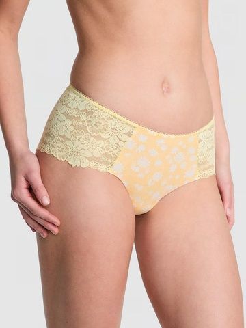 Трусики-чики женские бесшовные с кружевом PINK Victoria's Secret No-Show Cheeky желтые 5rm-rb7-dox фото