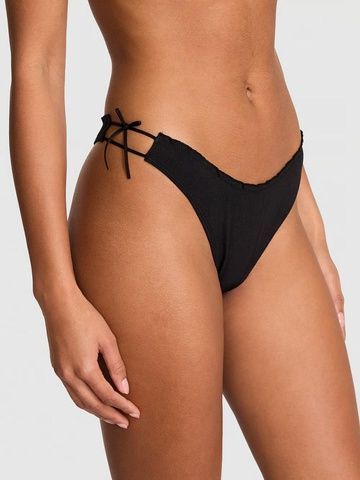 Трусики-стринги женские хлопковые PINK Victorias Secret Cotton Side-Tie Panty черные 7nj-d5t-0lj фото