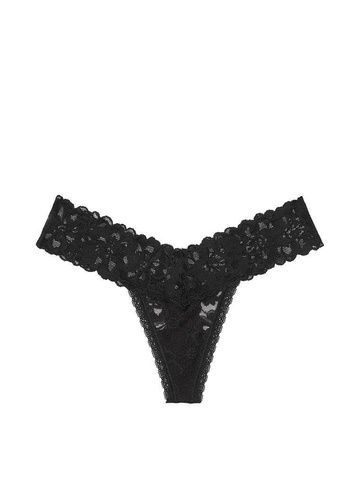 Трусики-стринги женские кружевные Victoria's Secret Lace Thong Panty черные 0000031 фото