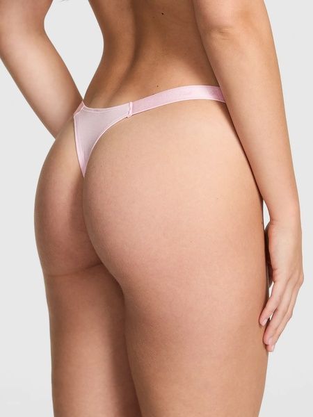 Трусики-стринги женские хлопковые PINK Victoria's Secret Logo Cotton Shine Micro Thong Panty пудровые  tos-rug-1ul фото