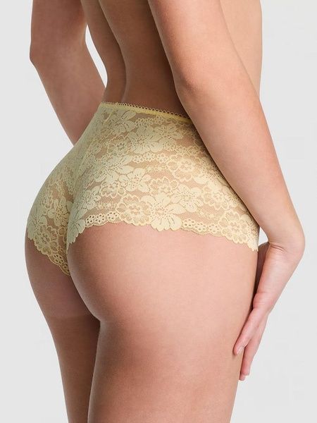 Трусики-чіки жіночі безшовні з мереживом PINK Victoria's Secret No-Show Cheeky Panty жовті 5rm-rb7-dox фото