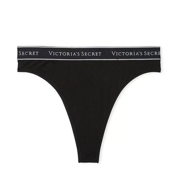 Трусики-стринги с высокой посадкой Victoria's Secret Logo Cotton High-Waist Thong Panty черные itb-dkc-9k4 фото