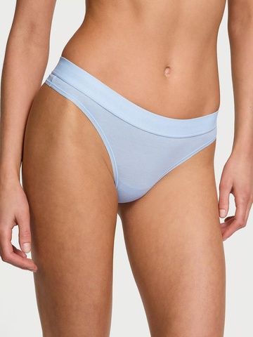 Трусики-стринги женские хлопковые с логотипом Victoria's Secret Logo Cotton Thong Panty голубые lno-dgz-jlq фото