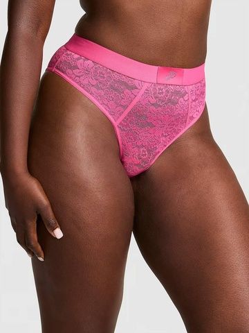 Трусики-бразилиана женские кружевные PINK Victorias Secret Wink Logo High-Cut Brazilian Panty розовые brq-e5c-r32 фото