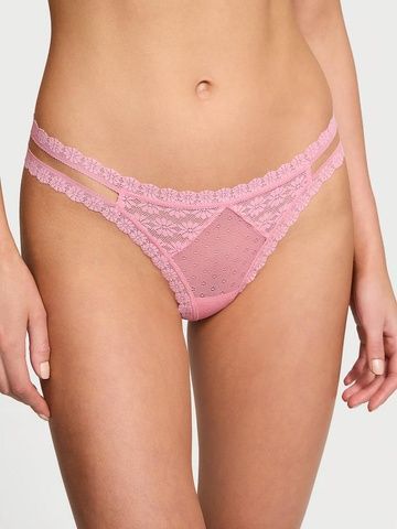 Трусики-стринги женские кружевные Victoria's Secret Daisy Lace Thong Pany розовые xyg-l46-pmy фото