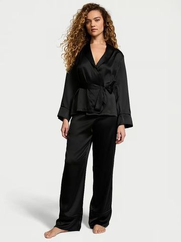 Пижама черная Victoria's Secret Dream Satin Wrap Top Long Pajama Set osi-qws-w0y фото