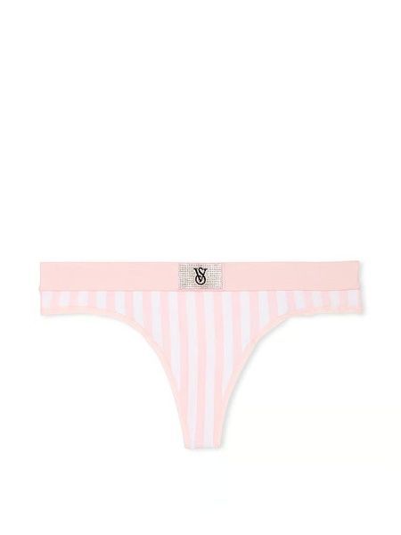 Трусики-стринги женские хлопковые с логотипом Victoria's Secret Logo Cotton Shine Patch Thong Panty розовые a9s-6yk-rsk фото