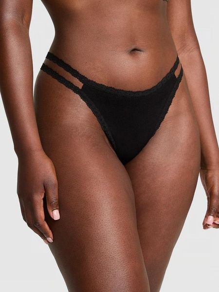 Трусики-стринги женские хлопковые Victoria's Secret PINK Wink Strappy Thong Panty черные xod-qw9-57w фото