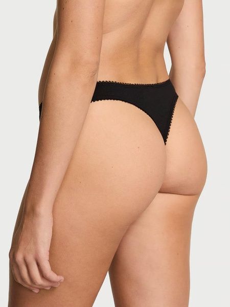 Трусики-стринги женские хлопковые Victoria's Secret Stretch Cotton Sparkle High-Leg Scoop Thong Panty черные w2p-vx6-vw2 фото