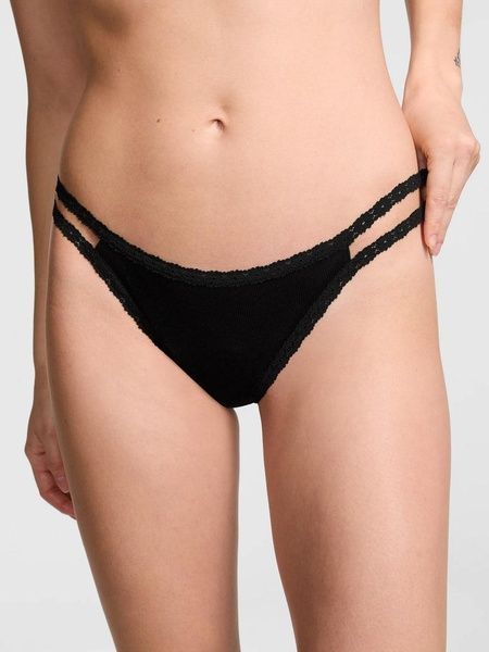 Трусики-стринги женские хлопковые Victoria's Secret PINK Wink Strappy Thong Panty черные xod-qw9-57w фото