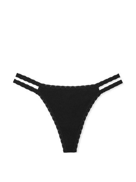 Трусики-стринги женские хлопковые Victoria's Secret PINK Wink Strappy Thong Panty черные xod-qw9-57w фото