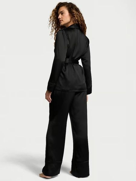 Пижама черная Victoria's Secret Dream Satin Wrap Top Long Pajama Set osi-qws-w0y фото