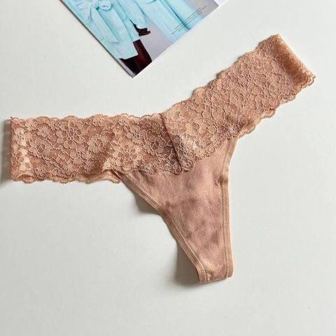 Трусики-стринги женские хлопковые Victoria's Secret Thong Panty бежевые und-5rk-jyz фото