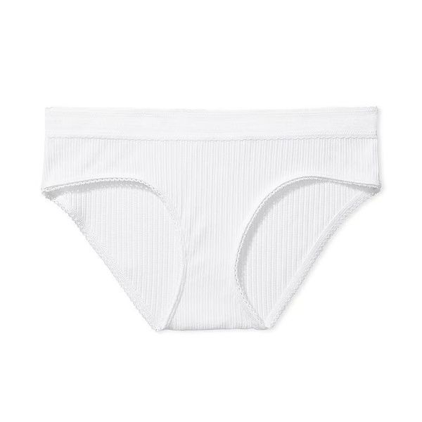 Трусики-хипстер женские Victoria's Secret Logo Cotton Lace-Waist Hiphugger Panty белые ht4-24a-lq9 фото