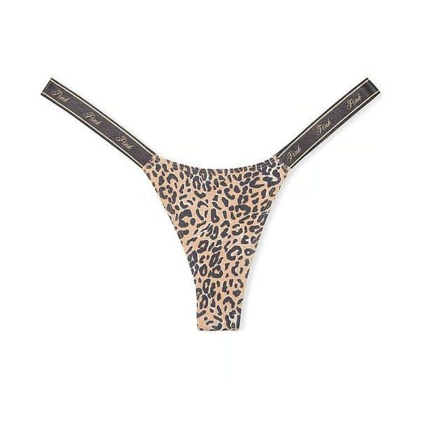 Трусики-стринги женские хлопковые PINK Victoria's Secret Logo Cotton Shine Micro Thong Panty леопардовые 72c-qwd-7mn фото