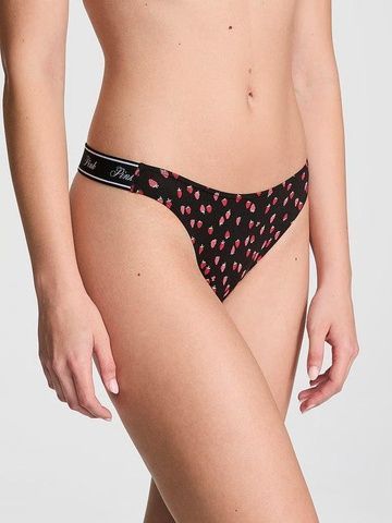 Трусики-стринги женские хлопковые PINK Victoria's Secret Logo Cotton High-Leg Thong черные 36n-wqe-pl6 фото