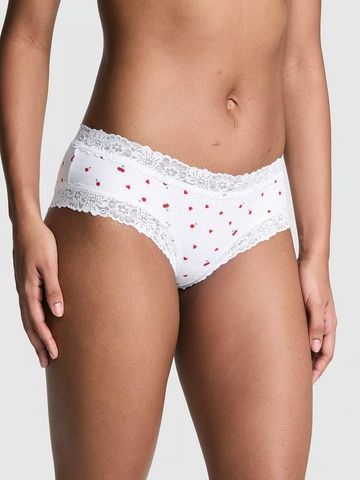 Трусики-чики женские хлопковые с кружевом&nbsp;PINK Victoria's Secret Wink Lace-Trim Cheeky Panty белые 1wa-r43-bib фото