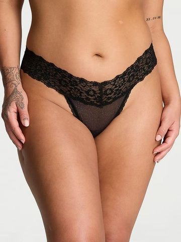 Трусики-стринги женские Victoria's Secret Sequin Posey Mesh Thong Panty черные ezr-vxu-yz3 фото