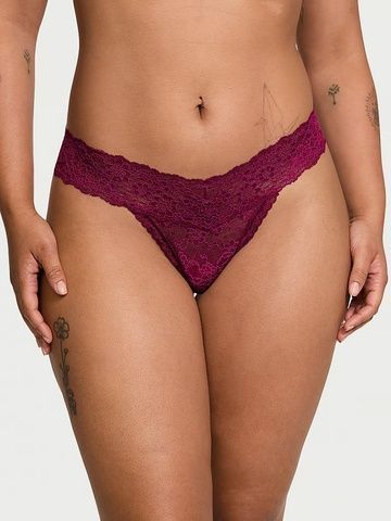 Трусики-стринги женские кружевные Victoria's Secret Lace Thong Panty бордовые z68-jps-8co фото