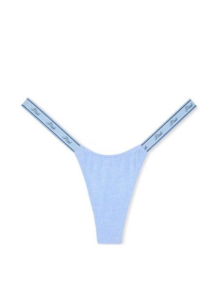 Трусики-стрінги бавовняні PINK Victoria's Secret Logo Cotton Shine Micro Thong Panty блакитні 4su-smd-vwn фото