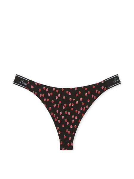 Трусики-стрінги жіночі бавовняні PINK Victoria's Secret Logo Cotton High-Leg Thong Panty чорні 36n-wqe-pl6 фото