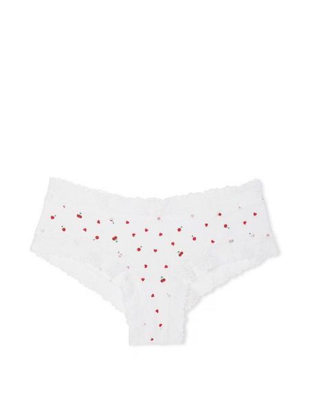 Трусики-чики женские хлопковые с кружевом&nbsp;PINK Victoria's Secret Wink Lace-Trim Cheeky Panty белые 1wa-r43-bib фото