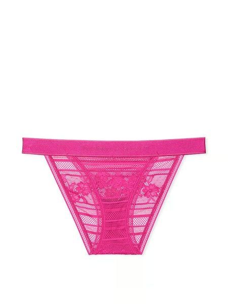 Трусики-бикини женские кружевные Victoria's Secret Logo Lace Tanga Panty розовые fdk-5qm-fek фото