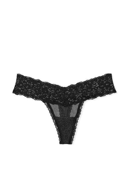 Трусики-стринги женские Victoria's Secret Sequin Posey Mesh Thong Panty черные ezr-vxu-yz3 фото