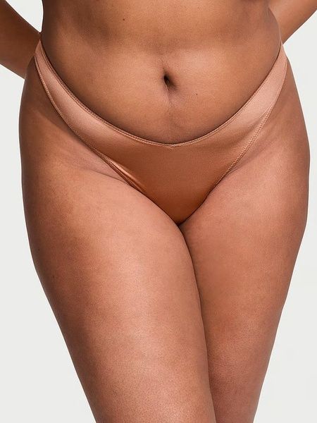 Трусики-стринги женские люксовые Victoria's Secret Strappy Back High-Leg Thong Panty темно-бежевые 46e-49e-lla фото