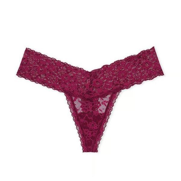 Трусики-стринги женские кружевные Victoria's Secret Lace Thong Panty бордовые z68-jps-8co фото
