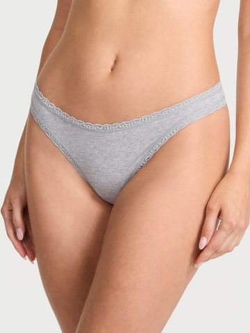 Трусики-стринги женские хлопковые Victoria's Secret The Lacie Cotton Lace-Waist Thong серые 41b-aa9-819 фото